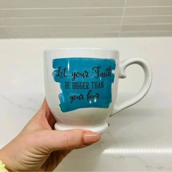 Let your Faith Be Bigger Than Your Fear Blue White Graphic Coffee Mug Large - Picture 1 of 5